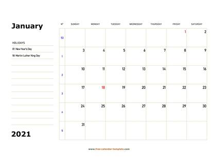 january 2021 calendar boxnotes horizontal