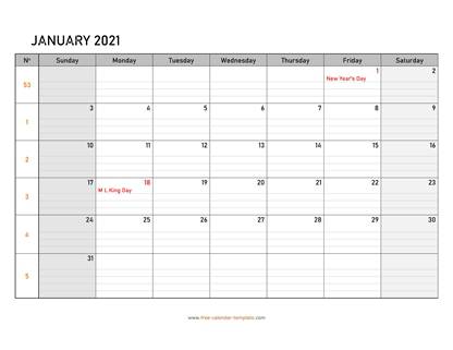 january 2021 calendar daygrid horizontal