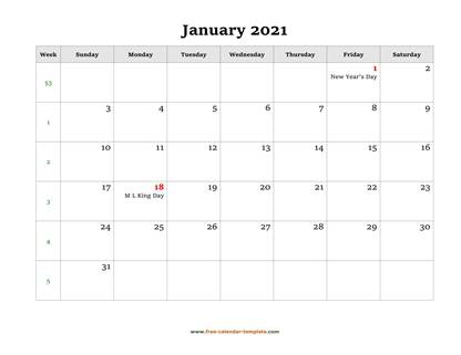 january 2021 calendar holidays horizontal