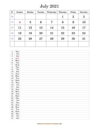 july 2021 calendar daily notes vertical