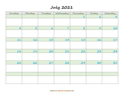 july 2021 calendar daycolored horizontal