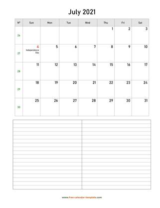 july 2021 calendar notes vertical