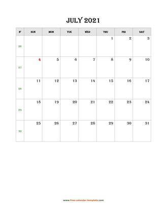 july 2021 calendar simple vertical