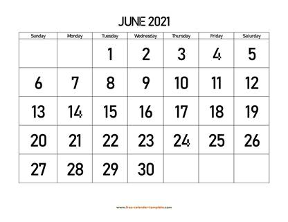 june 2021 calendar bigfont horizontal