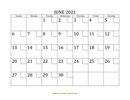june 2021 calendar checkboxes horizontal