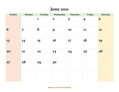 june 2021 calendar colored horizontal