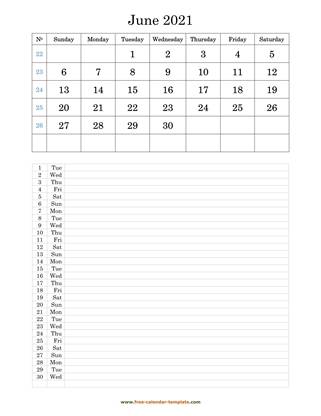 june 2021 calendar daily notes vertical