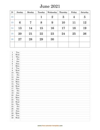 june 2021 calendar daily notes vertical