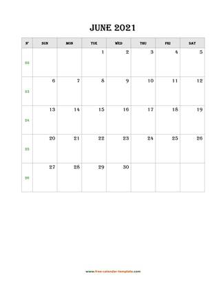 june 2021 calendar simple vertical