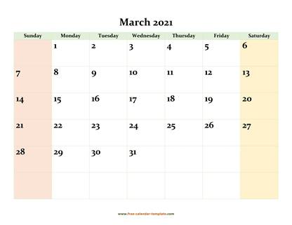 march 2021 calendar colored horizontal