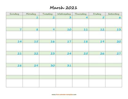 march 2021 calendar daycolored horizontal