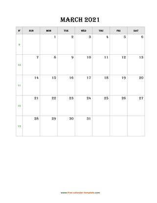 march 2021 calendar simple vertical