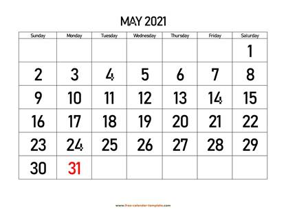 may 2021 calendar bigfont horizontal