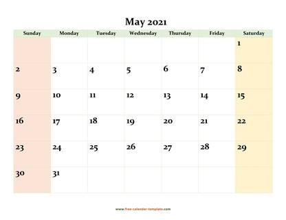 may 2021 calendar colored horizontal
