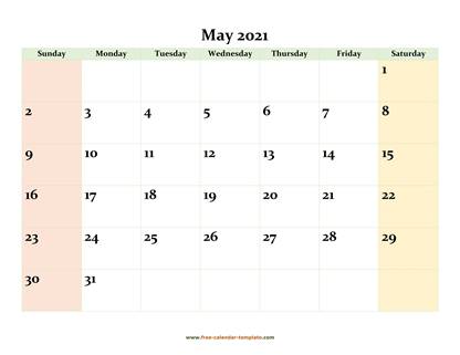 may 2021 calendar colored horizontal