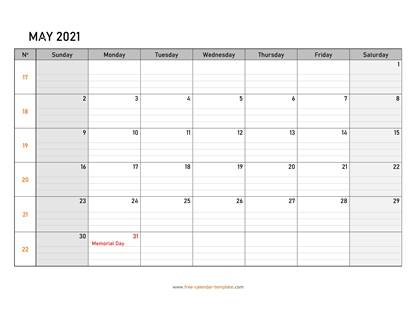 may 2021 calendar daygrid horizontal