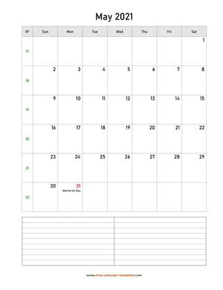may 2021 calendar notes vertical