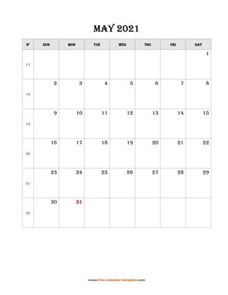may 2021 calendar simple vertical