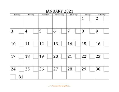 monthly 2021 calendar checkboxes horizontal