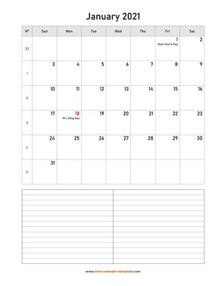 monthly 2021 calendar notes vertical