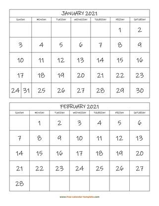 monthly 2021 calendar two months vertical