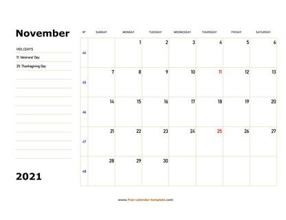 november 2021 calendar boxnotes horizontal
