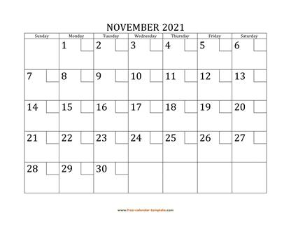 november 2021 calendar checkboxes horizontal