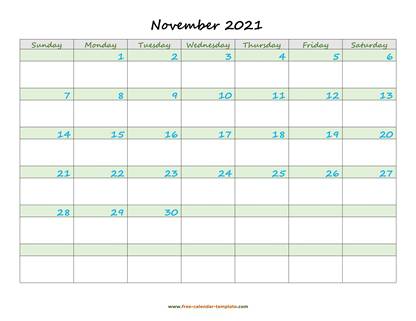 november 2021 calendar daycolored horizontal