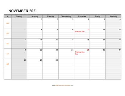 november 2021 calendar daygrid horizontal