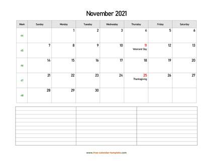 november 2021 calendar notes horizontal