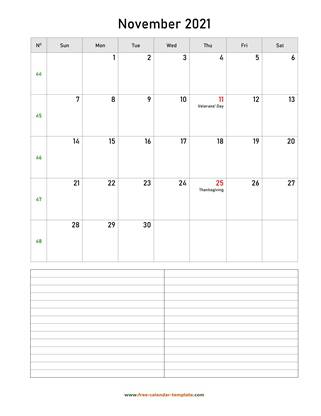 november 2021 calendar notes vertical