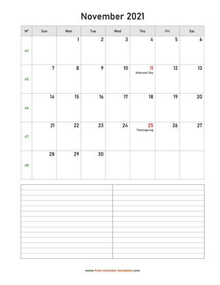 november 2021 calendar notes vertical