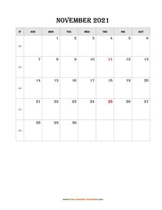 november 2021 calendar simple vertical