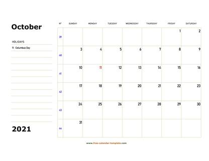 october 2021 calendar boxnotes horizontal