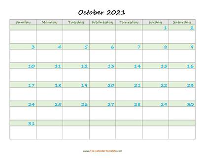 october 2021 calendar daycolored horizontal