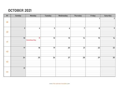 october 2021 calendar daygrid horizontal