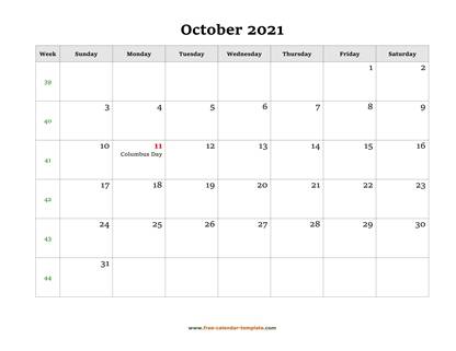 october 2021 calendar holidays horizontal