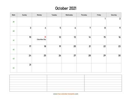 october 2021 calendar notes horizontal