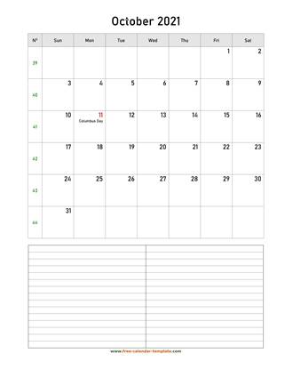 october 2021 calendar notes vertical