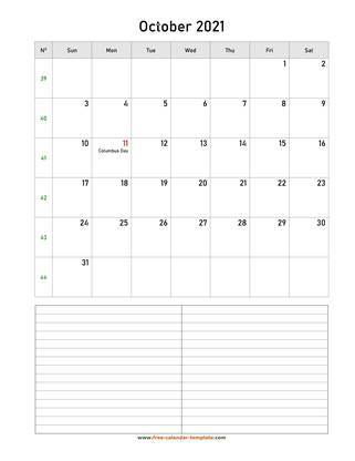 october 2021 calendar notes vertical