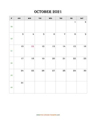 october 2021 calendar simple vertical