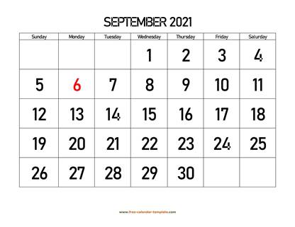 september 2021 calendar bigfont horizontal