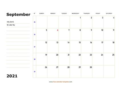 september 2021 calendar boxnotes horizontal