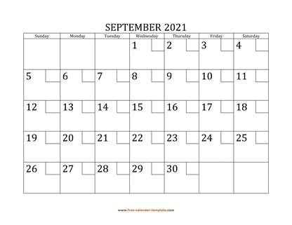 september 2021 calendar checkboxes horizontal