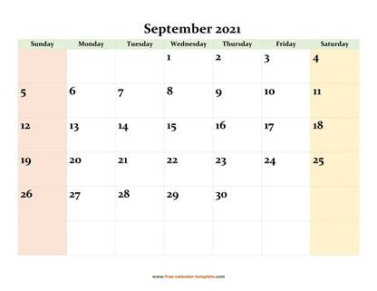 september 2021 calendar colored horizontal