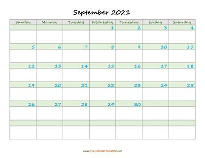 september 2021 calendar daycolored horizontal