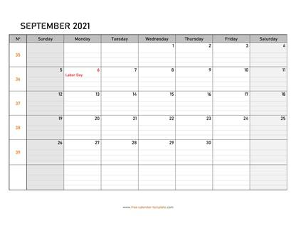 september 2021 calendar daygrid horizontal