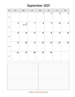 september 2021 calendar notes vertical