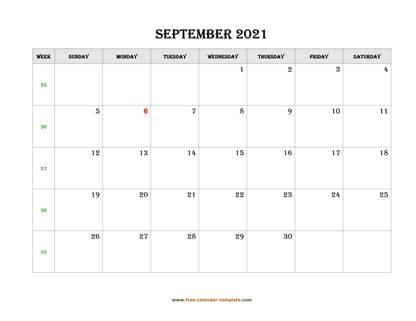 september 2021 calendar simple horizontal