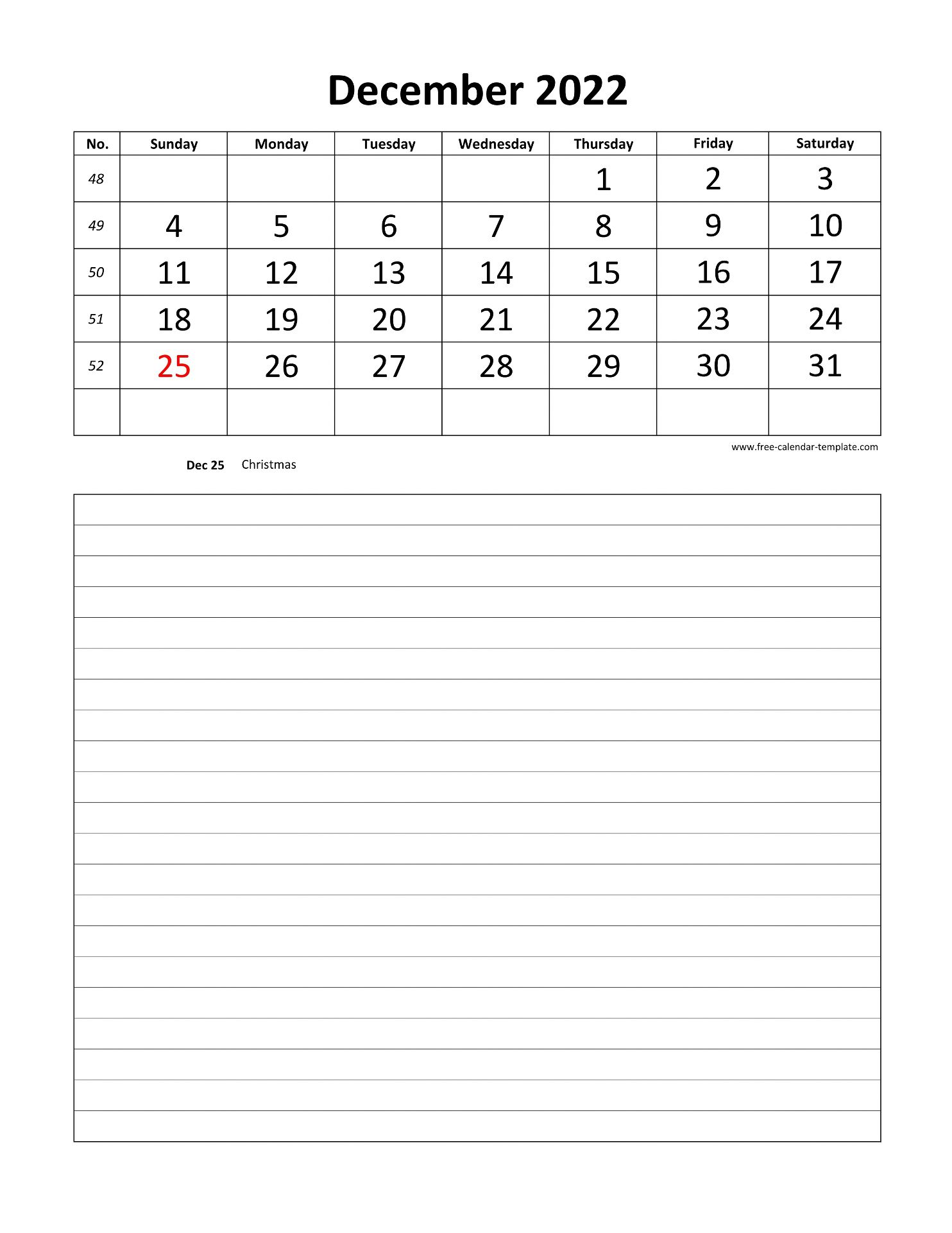 Blank December 2022 Calendar